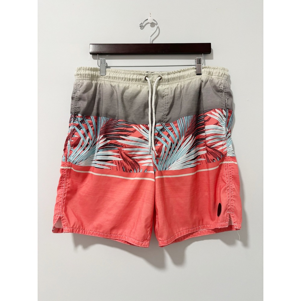 Surfmentality Swim Trunks Mens L Coral Tropical Palm Ombre Board Shorts B-3261
